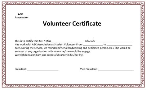 Volunteer Certificate Template Word
